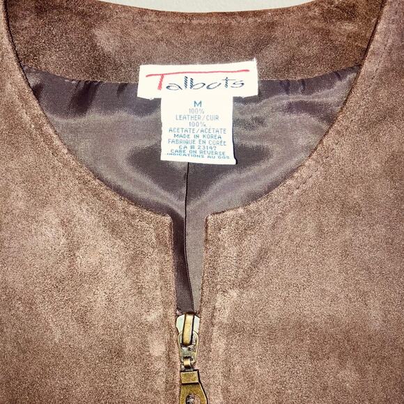 Brown suede leather sleeveless belted vest Talbots biker boho chic indie autumn - Picture 3 of 6